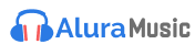 Ilustração de fones de ouvido seguido do texto Alura Music. Logotipo